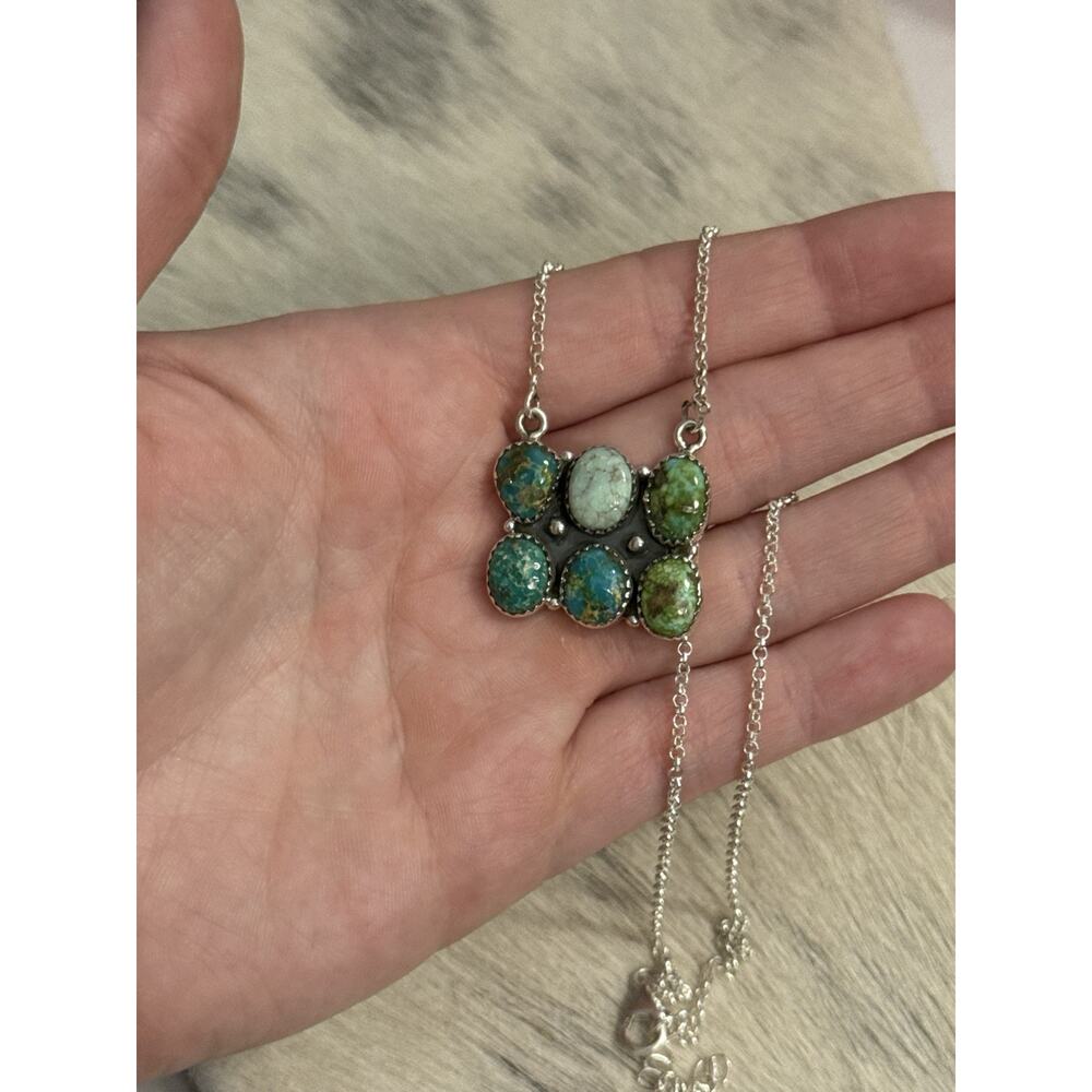 Sterling Silver Sonoran Gold Green Paloma Turquoise Multistone Oval Bar Necklace